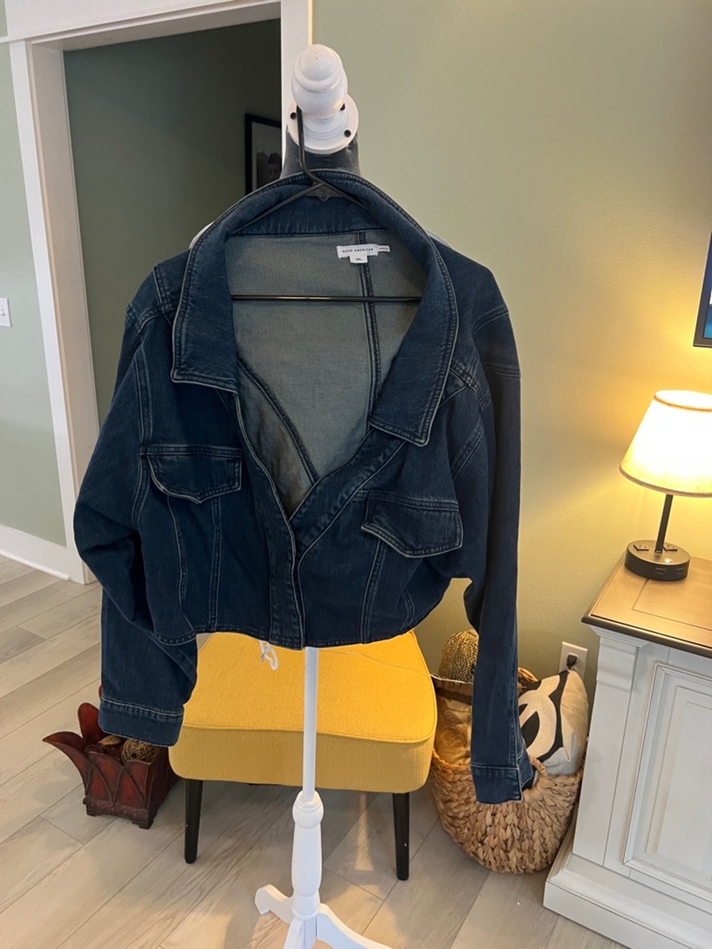 Good American Dark Blue Cropped Denim Jacket